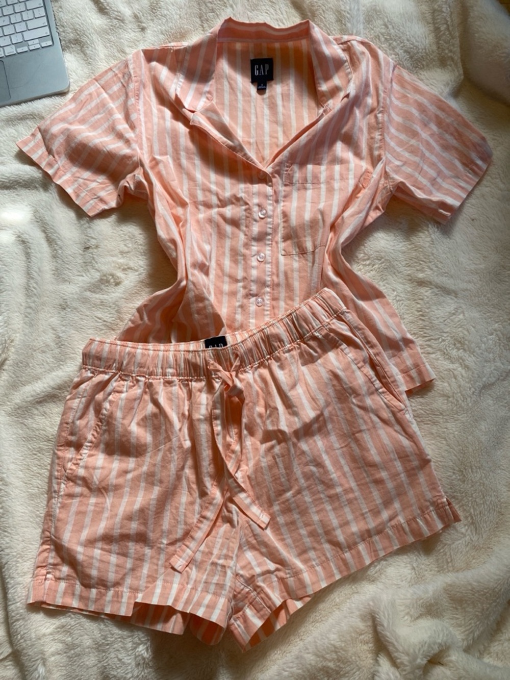 GAP Peach & White Striped Cotton Short Pajama Set